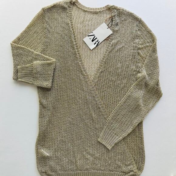 ZARA Gold Metallic Surplice Chain Mesh Top Size Small NEW Beach Cover-Up - Picture 1 of 6